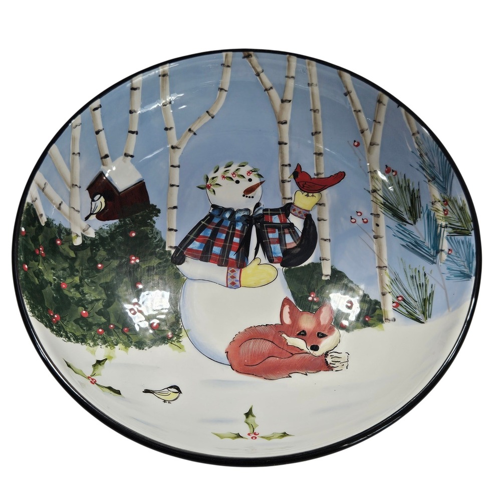 Gibson Claire Murray Woodland Friends 13 Inch Pasta Bowl Snowman Fox 47974.01